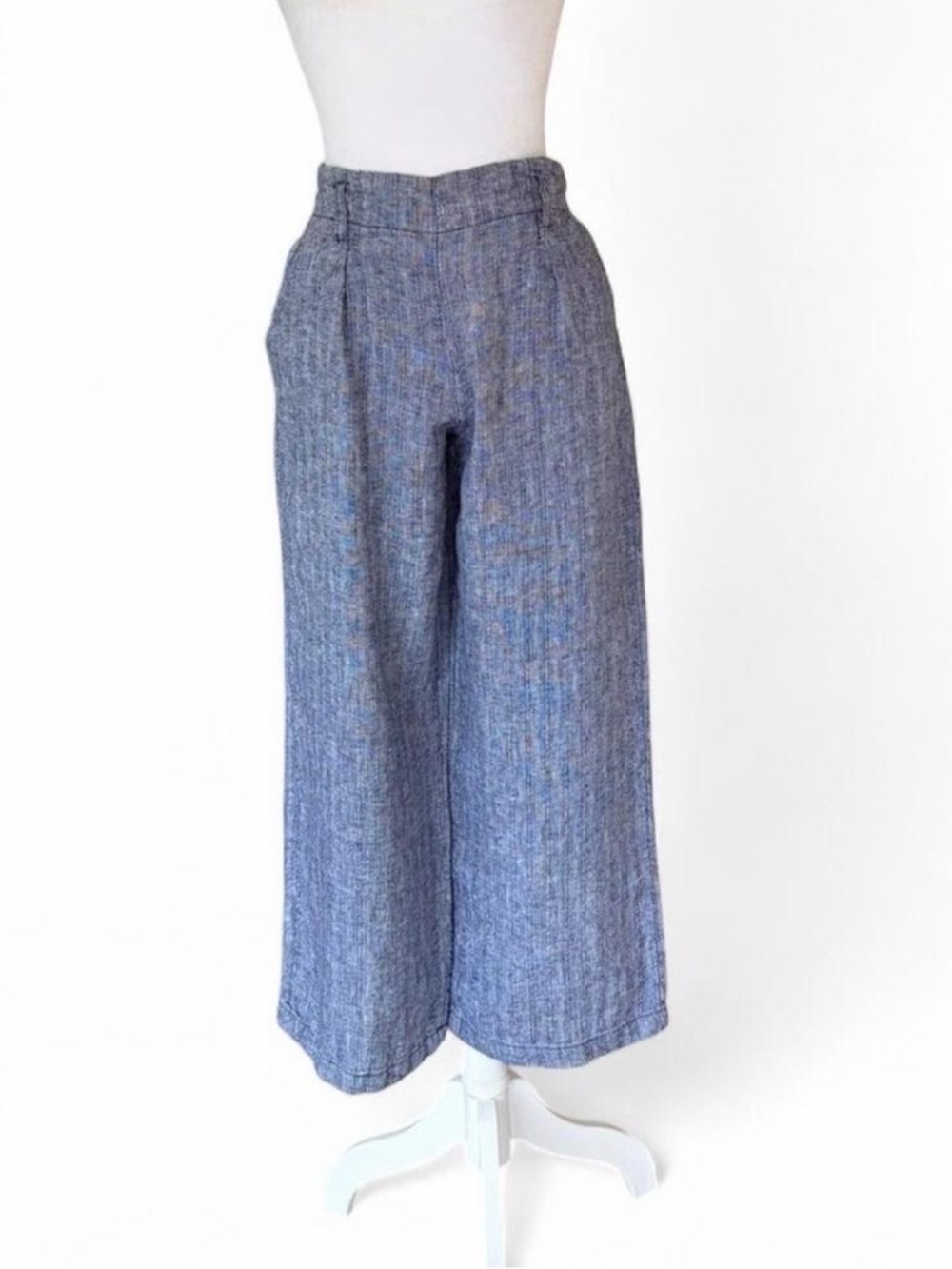 Rachel Zoe Blue Crop Wide-Leg 100% Linen Pants